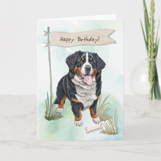 Bernese Mountain Breed Dog Under Birthday Sign Card (Front)