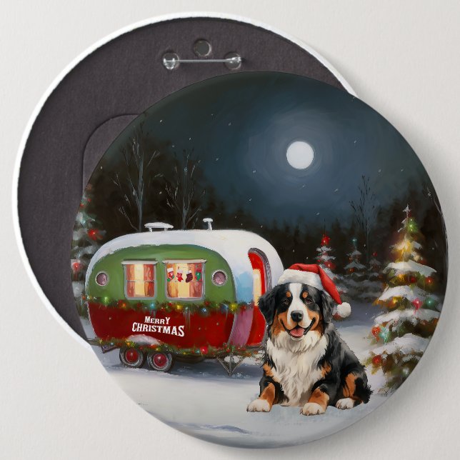 Bernese Mountain Caravan Christmas Adventure 6 Cm Round Badge (Front & Back)