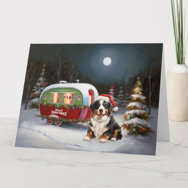 Bernese Mountain Caravan Christmas Adventure Card (Front)