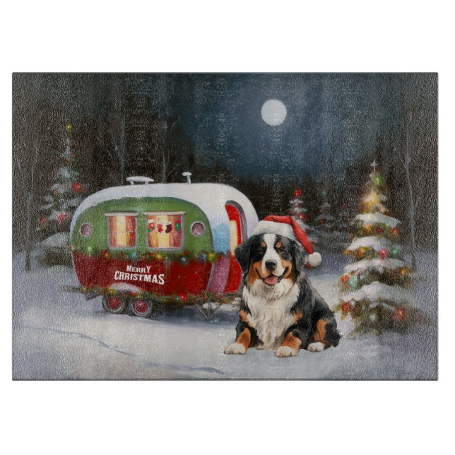 Bernese Mountain Caravan Christmas Adventure Cutting Board (Front)