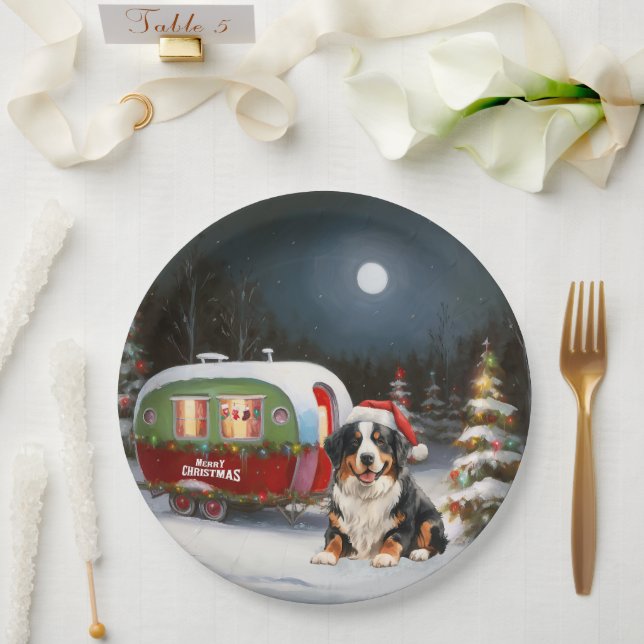 Bernese Mountain Caravan Christmas Adventure Paper Plate (Wedding)