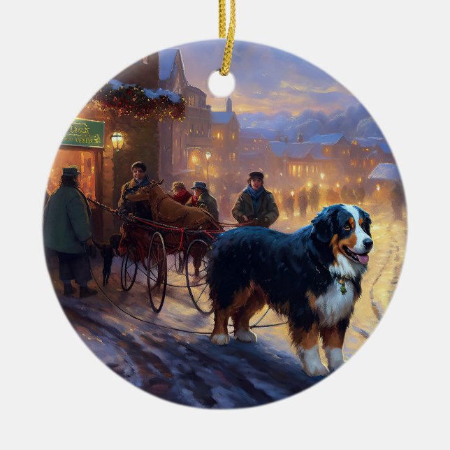 Bernese Mountain Christmas Festive Season Ceramic Ornament (Front)