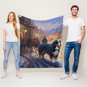Bernese Mountain Christmas Festive Season Fleece Blanket
