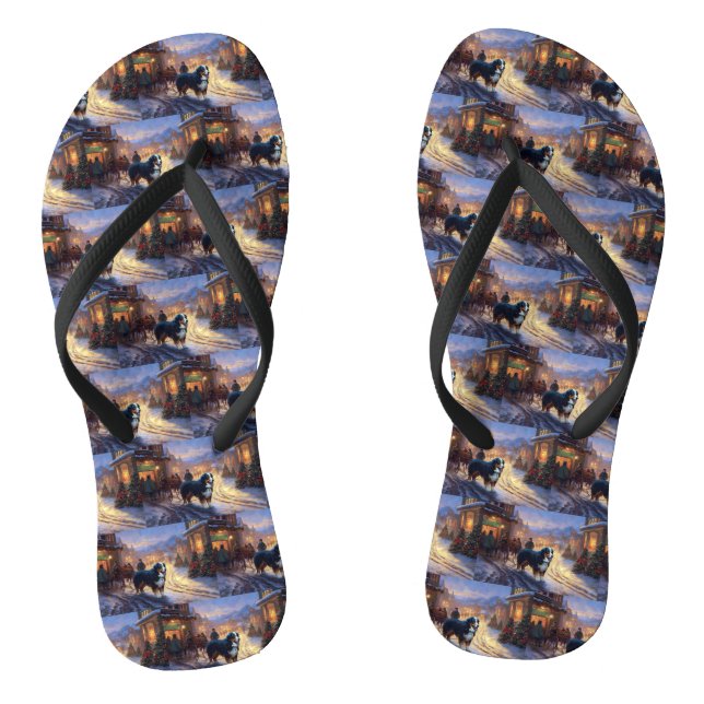 Bernese Mountain Christmas Festive Season Thongs (Footbed)