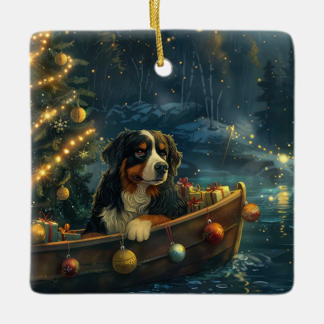 Bernese Mountain Christmas Festive Voyage Ceramic Ornament (Front)