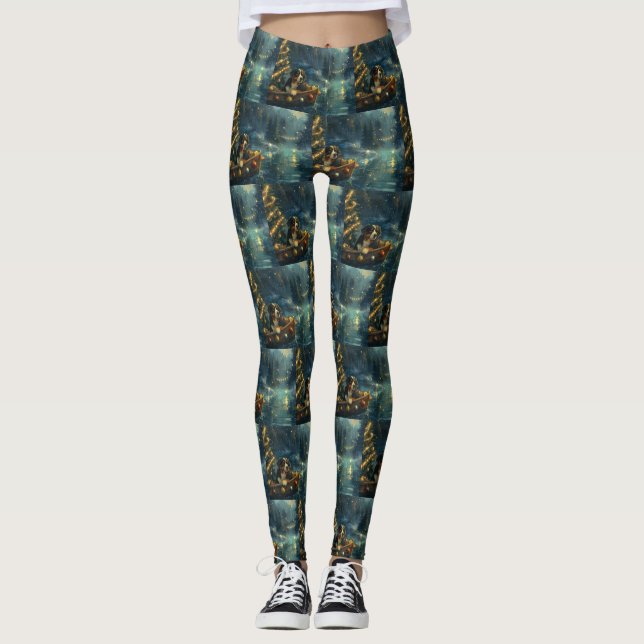 Bernese Mountain Christmas Festive Voyage Leggings (Front)
