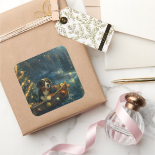 Bernese Mountain Christmas Festive Voyage Square Sticker