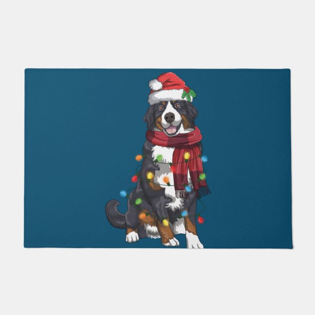 Bernese Mountain Christmas Light Funny Dog Lover Doormat (Front)
