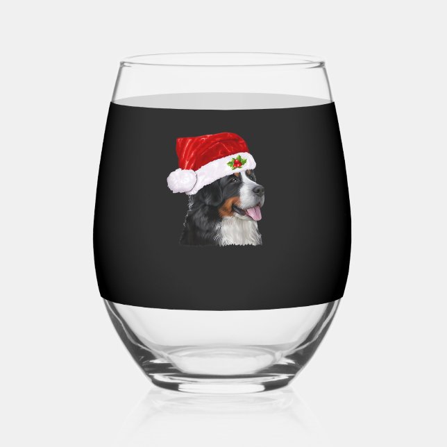 Bernese Mountain Christmas Shirt Dog Christmas Cos Stemless Wine Glass (Front)