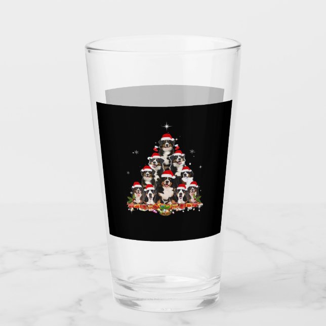 Bernese Mountain Christmas Tree Dog Santa Xmas Fun Glass (Front)
