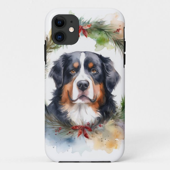Bernese Mountain Christmas Wreath Festive Pup  Case-Mate iPhone Case (Back)