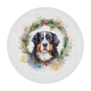 Bernese Mountain Christmas Wreath Festive Pup Cutting Board