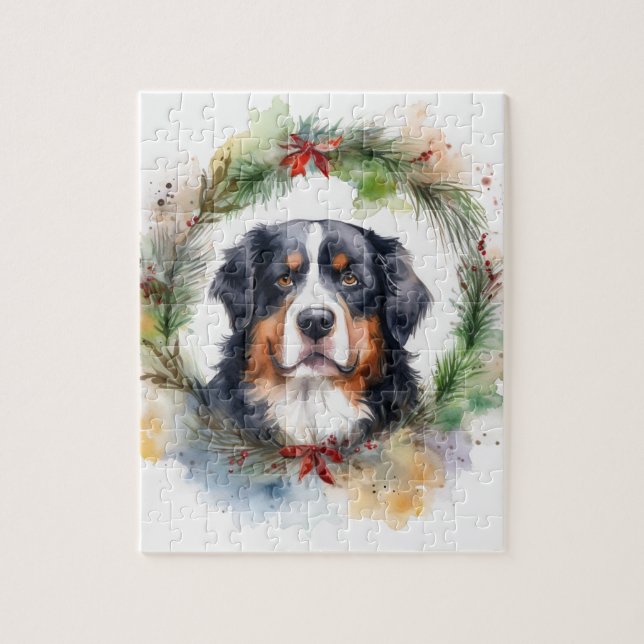 Bernese Mountain Christmas Wreath Festive Pup  Jigsaw Puzzle (Vertical)