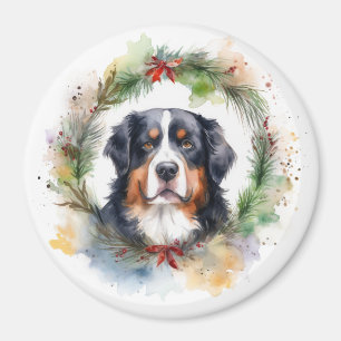 Bernese Mountain Christmas Wreath Festive Pup Magnet