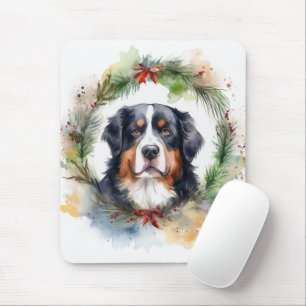 Bernese Mountain Christmas Wreath Festive Pup  Mouse Pad
