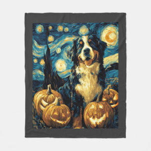 Bernese Mountain Cute Dog Halloween Jack O Lantern Fleece Blanket