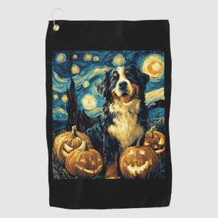 Bernese Mountain Cute Dog Halloween Jack O Lantern Golf Towel