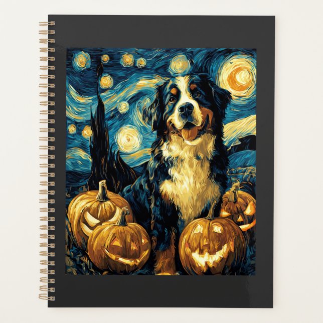 Bernese Mountain Cute Dog Halloween Jack O Lantern Planner (Front)