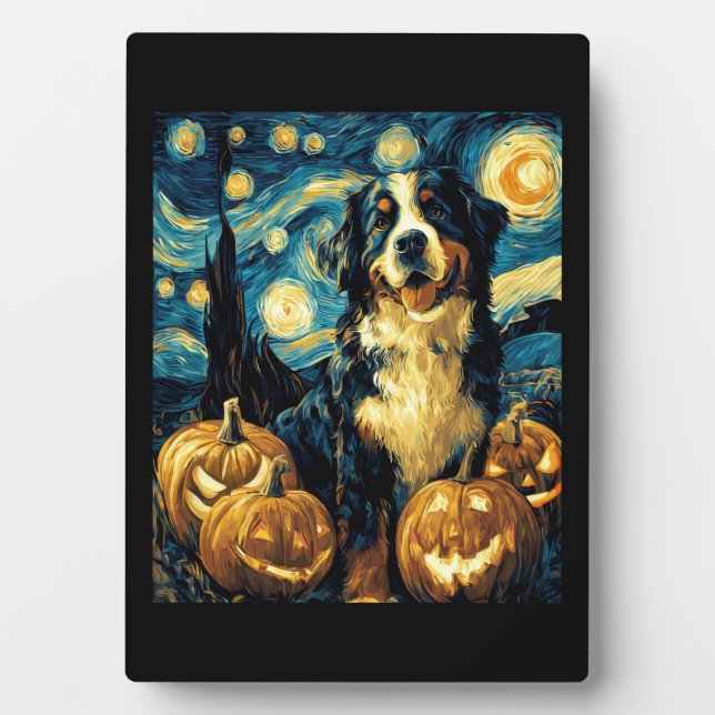 Bernese Mountain Cute Dog Halloween Jack O Lantern Plaque (Front)