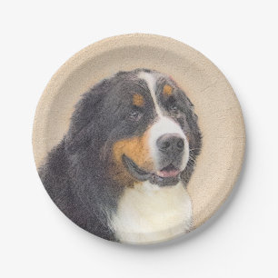 Bernese Mountain Dog 2 Painting - Original Dog Art Paper Plate