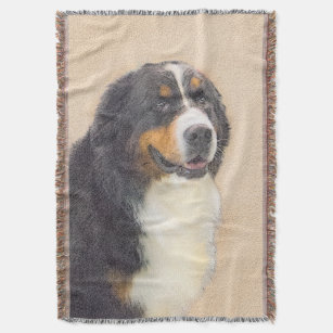 Bernese Mountain Dog 2 Painting - Original Dog Art Throw Blanket