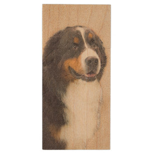Bernese Mountain Dog 2 Painting - Original Dog Art Wood USB Flash Drive