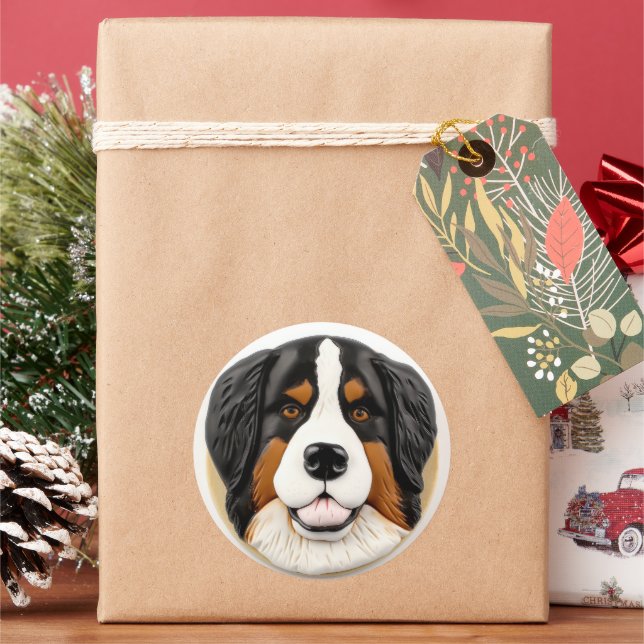 Bernese Mountain Dog 3D Inspired Classic Round Sticker (Holiday)