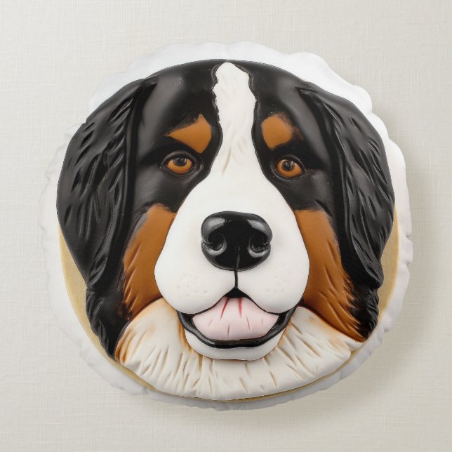 Bernese Mountain Dog 3D Inspired Round Cushion (Front)