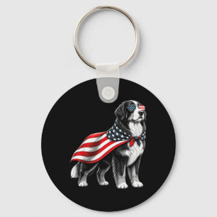 Bernese Mountain Dog 4th Of July Aamerican Flag Key Ring
