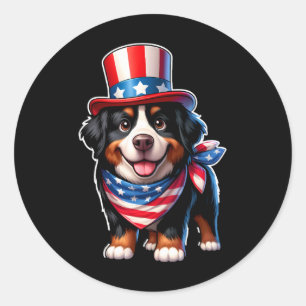 Bernese Mountain Dog 4th Of July Men Women Kids  Classic Round Sticker