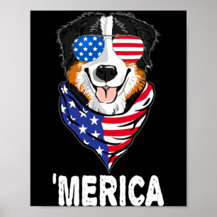 Bernese Mountain Dog Aamerican Flag Gles 4th Of Poster