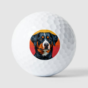 Bernese Mountain Dog Against Warm Sunset Colours Golf Balls