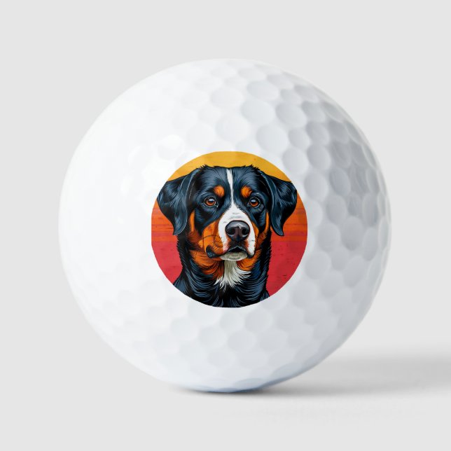 Bernese Mountain Dog Against Warm Sunset Colours Golf Balls (Front)