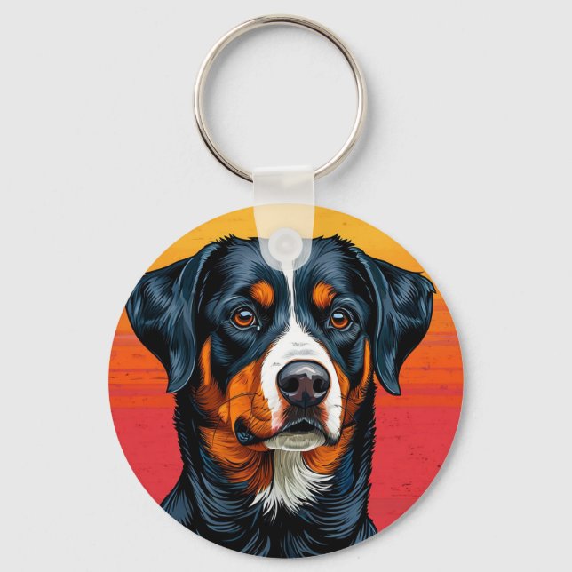 Bernese Mountain Dog Against Warm Sunset Colours Key Ring (Front)