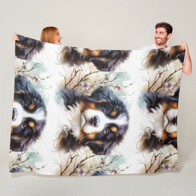 Bernese Mountain Dog AI Puppy  Fleece Blanket (In Situ)