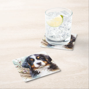Bernese Mountain Dog AI Puppy Square Paper Coaster