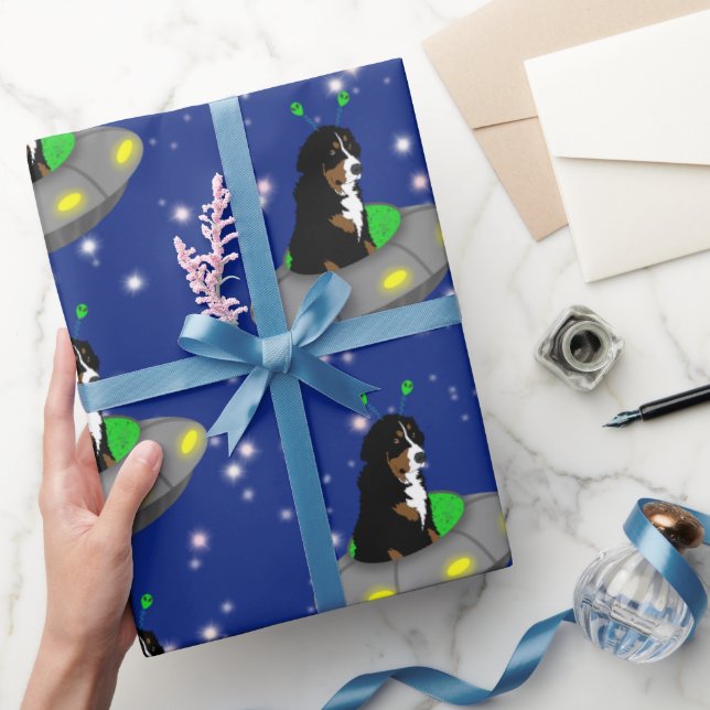 Bernese Mountain Dog Alien UFO Wrapping Paper (Gifting)