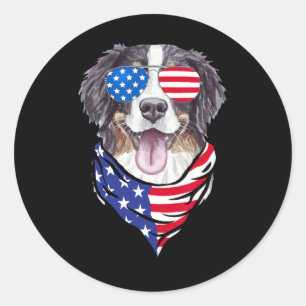 Bernese Mountain Dog American Flag Gles 4th Of Jul Classic Round Sticker