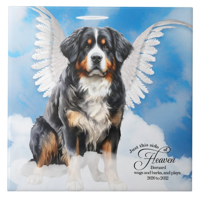 Bernese Mountain Dog Angel Custom Pet Memorial Ceramic Tile (Front)