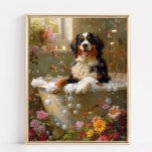 Bernese Mountain Dog Art, Bathroom Artwork Poster<br><div class="desc">Elevate your bathroom decor with our stunning canvas print featuring a playful Bernese Mountain Dog enjoying a relaxing bath full of bubbles and beautiful flowers. This charming artwork adds a touch of warmth and personality to your space,  making it feel more inviting and joyful.</div>