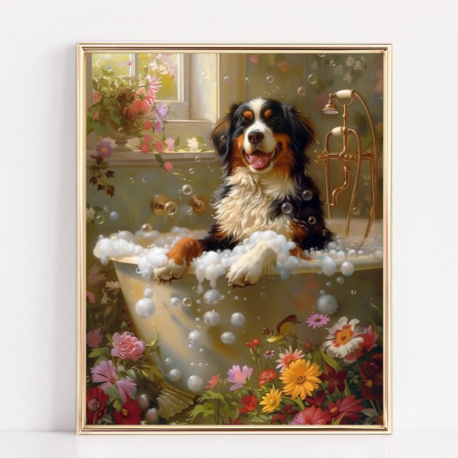 Bernese Mountain Dog Art, Bathroom Artwork Poster (Bernese Mountain Dog Art Print)