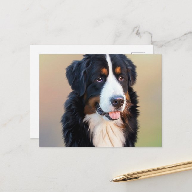 bernese mountain dog art postcard (Front/Back In Situ)