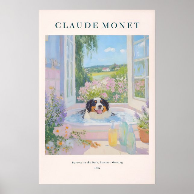 Bernese Mountain Dog Art Print Monet Style Floral  (Front)