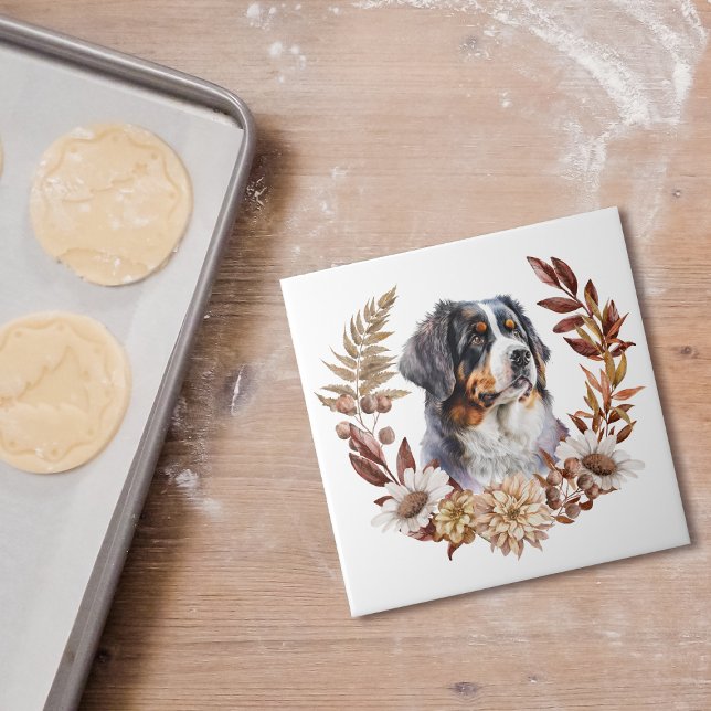 Bernese Mountain Dog Autumn Wreath Ceramic Tile (Creator Uploaded)