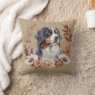 Bernese Mountain Dog Autumn Wreath Cushion