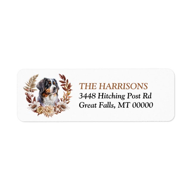 Bernese Mountain Dog Autumn Wreath Return Address Label (Front)