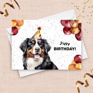 Bernese Mountain Dog Balloons Party Hat Birthday Card
