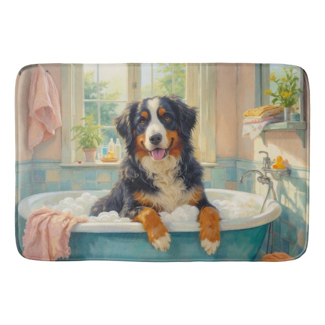 Bernese Mountain Dog Bath Time Cozy Bathroom Decor Mat (Front)