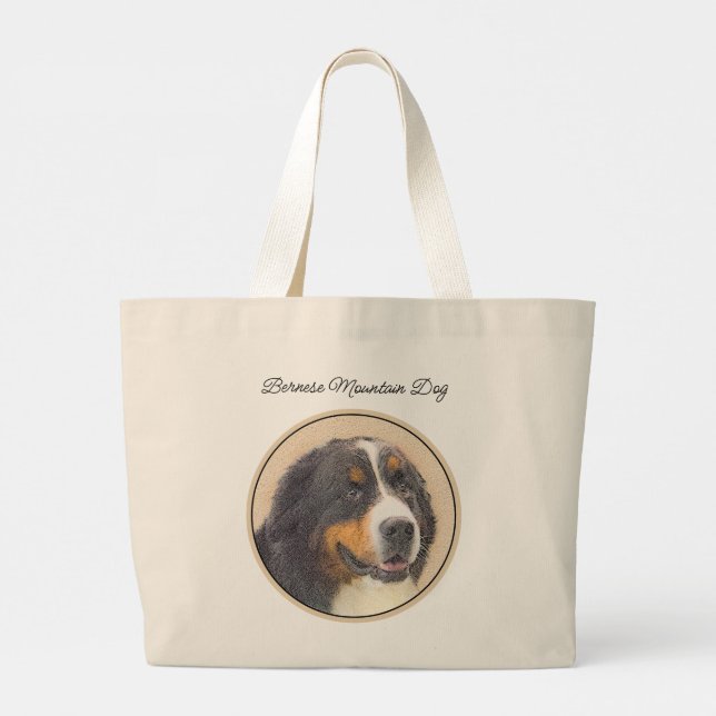 Bernese Mountain Dog Berner Painting Cute Pet Art Large Tote Bag (Back)