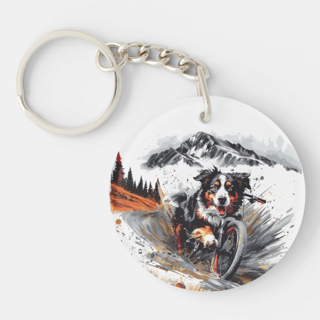 Bernese Mountain Dog Biking In The Mountains Key Ring (Front)